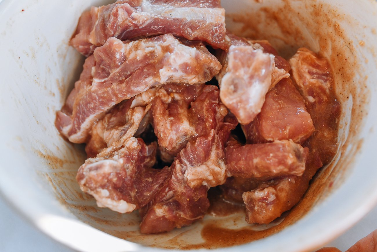 individual ribs with marinade ingredients