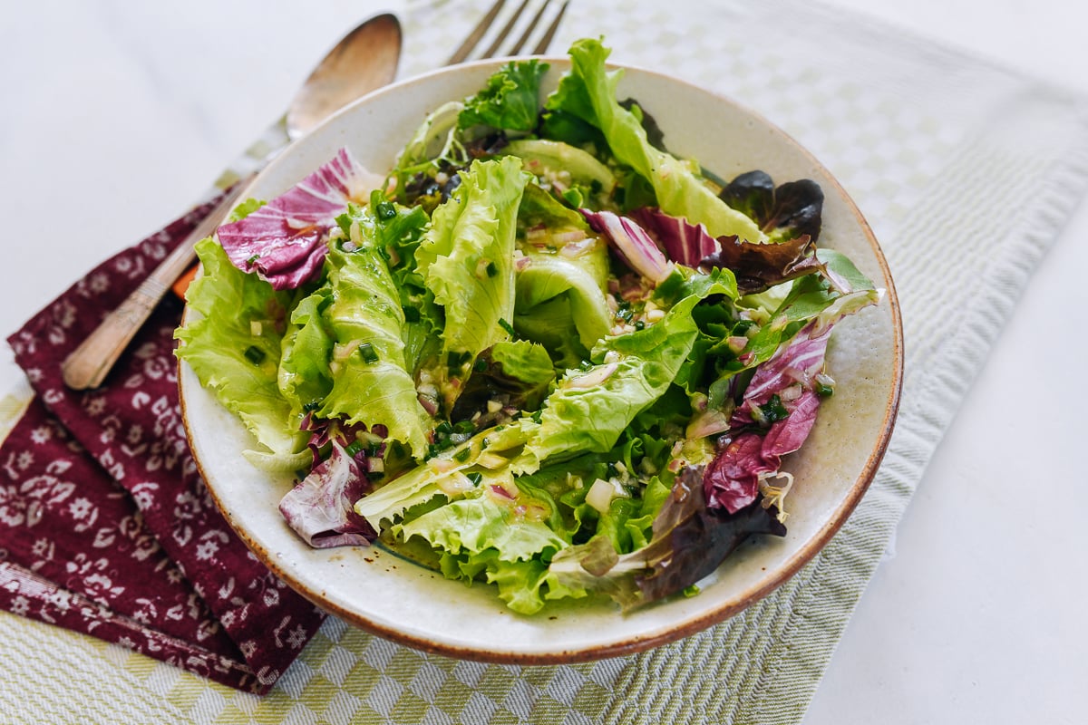 Greens with shallot chive vinaigrette